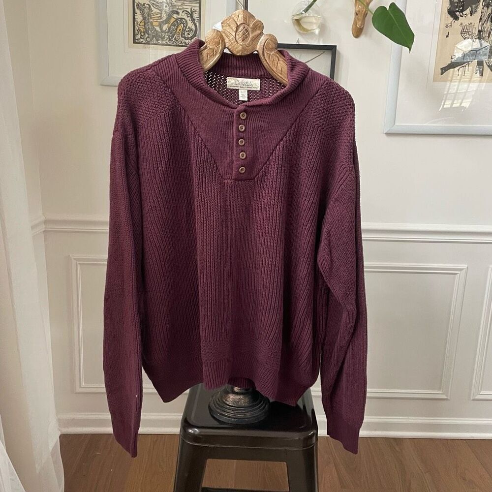 Cabela’s Burgundy Chunky Ribbed Henley Sweater XL